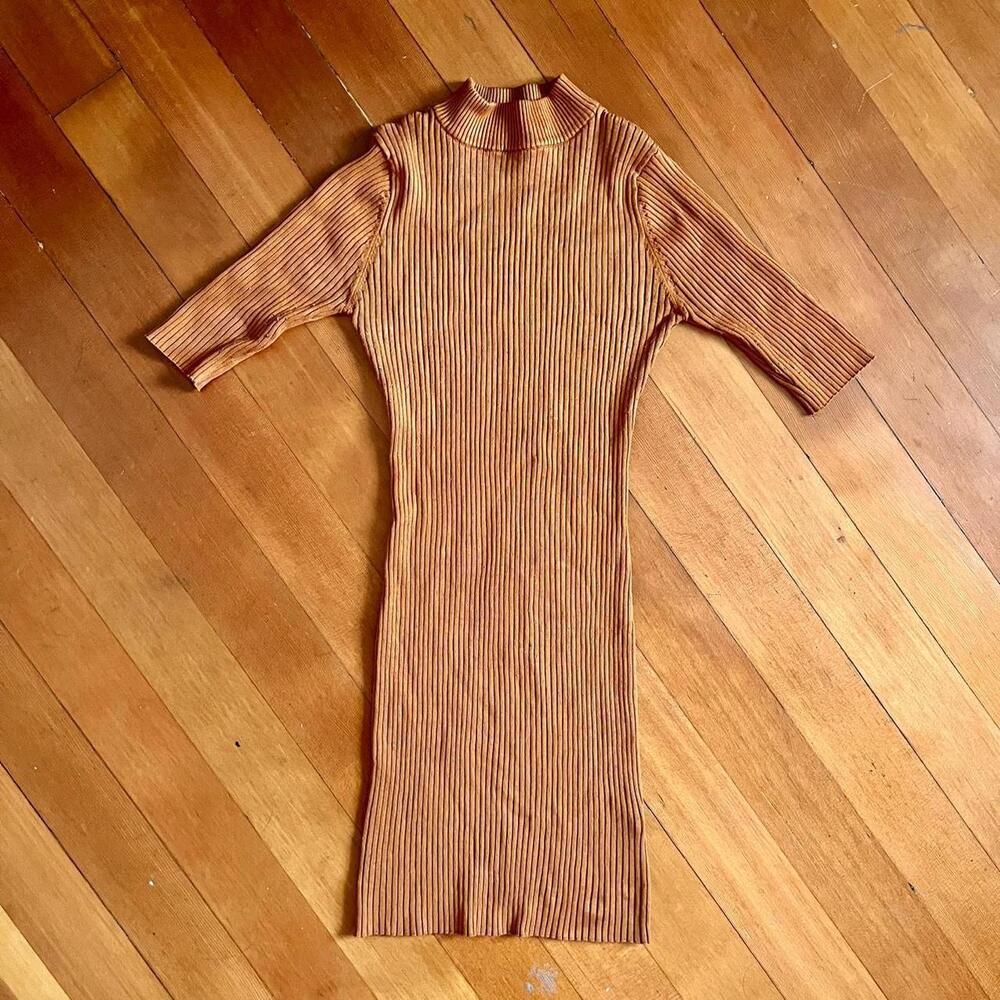 Say What? Orange Short Sleeved Turtleneck Bodycon Dress, Size Medium